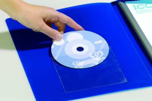 High quality self adhesive CD/DVD pocket with flap closure. For the safe keeping of CDs or DVDs. Ideal for use in files, folders, ring binders etc. 10 pockets per pack.