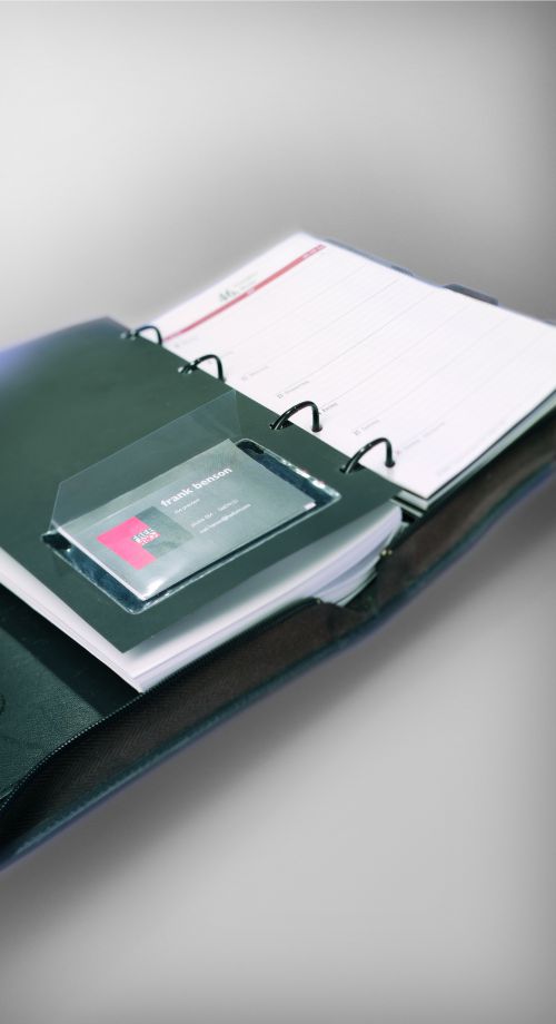High quality self adhesive pockets with flap closure for storing up to 10 business cards (based on card thickness of 400gsm). Ideal for attaching to presentation papers quotations or diaries. Note - the quantity of business card capacity will vary depending on the thickness of the cards.