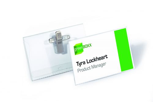 Durable Name Badge 54x90mm with Combi Clip Includes Blank Insert Cards Transparent (Pack 50) - 810119