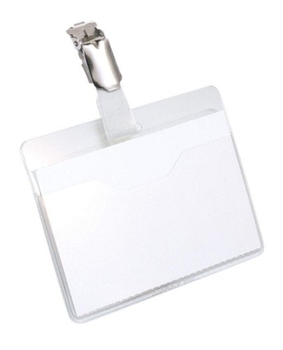 Durable Visitor Name Badge 60x90mm with Metal Clip  Includes Blank Insert Cards Transparent (Pack 25) - 810619