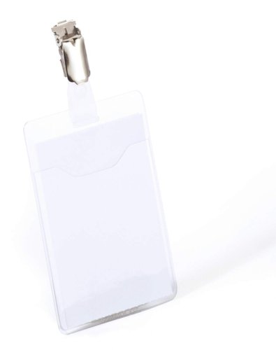 Durable Clip Name Tag ID Badge Holders + Cards - 25 Pack - Vertical 90 x 60mm