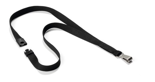 Durable Soft Textile Lanyard 15mmx440mm with 12mm Metal Snap Hook Black Ref 812701 [Pack 10]