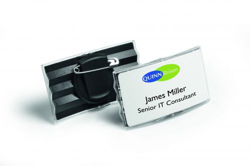 Durable Convex Name Badge 40x75mm with Combi Clip Charcoal - Pack of 25  812858