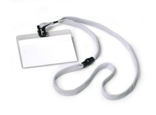 Durable Name Badge 60x90mm with Grey Lanyard Includes Blank Insert Cards Transparent (Pack 10) - 813910