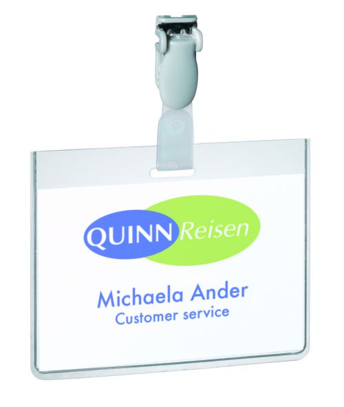 Durable Security Name Badge 60x90mm with Plastic Clip Includes Blank Insert Cards Transparent (Pack 25) - 814319
