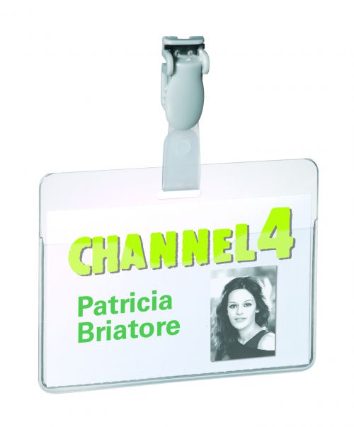 11153DR - Durable Visitor Name Badge 60x90mm with Plastic Clip Includes Blank Insert Cards Transparent (Pack 25) - 814719