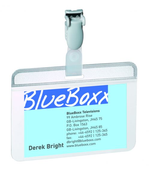 Durable Self-Laminating Name Badge 54x90mm with Plastic Clip Transparent (Pack 25) - 814919