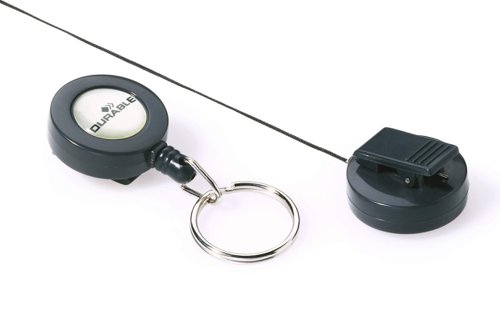 Durable Badge Reel Plastic with Key Ring Fastener and Retractable Cord Black Ref 8222/58 [Pack 10]