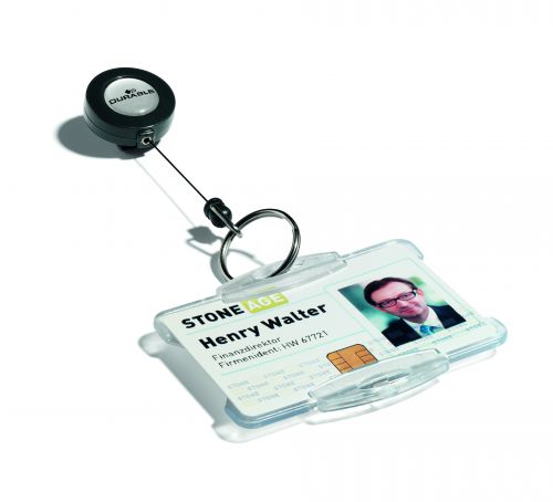 Durable Retractable Badge Reel and Keyring for Name Badges Charcoal (Pack 10) 822258
