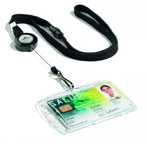 Durable Textile Lanyard with Badge Reel Black (Pack of 10) 8223/01