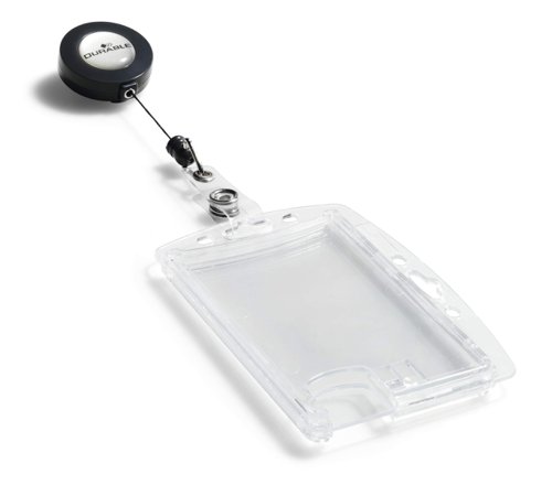 Durable Security Pass Badge Holder Dual with 800mm Badge Reel 54x85mm Ref 8224/19 [Pack 10]