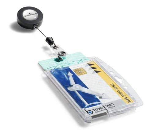 Durable Security Pass Badge Holder Dual with 800mm Badge Reel 54x85mm Ref 8224/19 [Pack 10]
