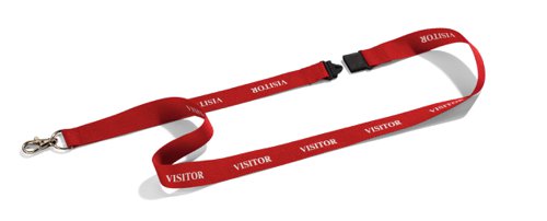 Durable Lanyard Textile Overprinted Visitor with Safety Release Mech 440mm Red Ref 823803 [Pack 10]