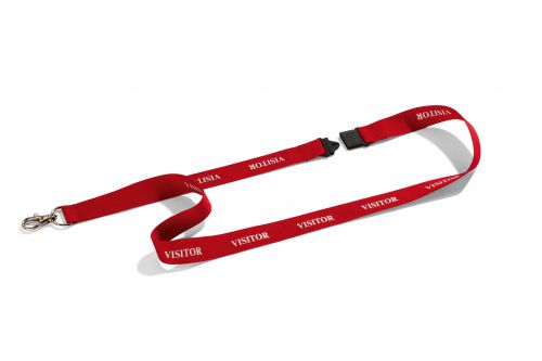 Durable Textile Lanyard with Safety Release for Name Badges Printed VISITOR Red Necklace White Text (Pack 10) 999107995 - 823803