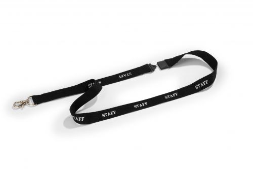 Durable Lanyard Textile Overprinted Staff with Safety Release Mechanism 440mm Blk Ref 823901 [Pack 10]
