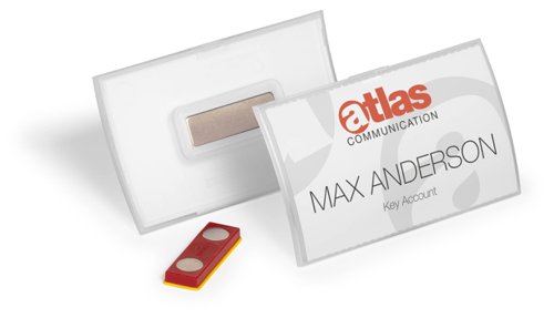 This transparent name badge is designed in landscape format with an internal dimension of 54mm x 90mm, to display inserts that can be changed multiple times. ideal for use at events, exhibitions and conferences, the inserts can be replaced or removed through the click mechanism. Featuring a magnetic attachment for quick and easy labelling for people who are on the move, these name badges are supplied in a pack of 10.
