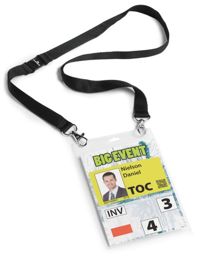 Durable A6 Name Badge with Black Textile Lanyard (Pack of 10) 852501