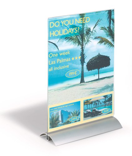 Durable Presenter Sign and Literature Holder Desktop Acrylic with Metal Base A4 Clear Ref 858919