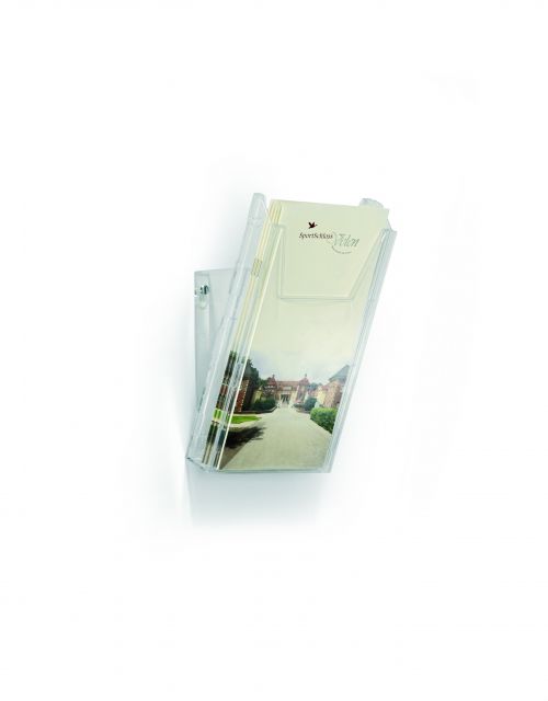 High quality leaflet dispenser for displaying DL and A6 sized information. The tray can be filled up to a height of 24 mm.Can be used as a space-saving table Stand or as a wall-mounted leaflet holder - no additional feet or adapters are needed. The table stand is quickly converted into a wall module by simply turning the supplied feet 180 degrees. The unit can be extended by adding the Extension Module DL (Product code: 8598) or the A4 3-Piece Set (Product Code: 8580).The Individual trays are simple to join together and snap securely into each other. The high quality modules are scratch and crack resistant. COMBIBOXX is supplied with screws, simple assembly instructions and an overview of the various combination options.Dimensions: Stand 198 x 121 x 117 mm (H x W x D). Wall 208 x 121 x 111 mm (H x W x D).