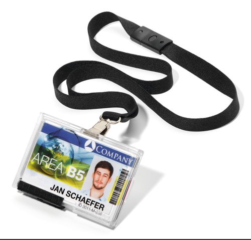 Durable ID Card Holder PUSHBOX TRIO with Black Lanyard 892501 [Pack 10]