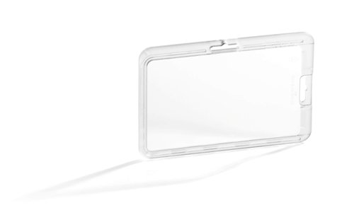 Transparent card holder for permanently enclosing a badge. Perfect for areas with high security requirements such as airports and banks. Made of shock proof polycarbonate, the card holder securely holds badge in place thanks to latching mechanism. Easy to handle thanks to thin design. Can be used in either portrait or landscape format and can be combined with a range of durable lanyards, badge reels, etc.