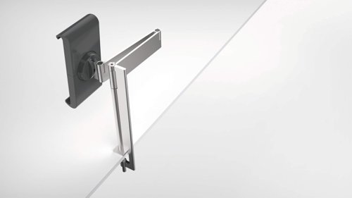 A modern and stylish table clamp tablet holder in Silver which is perfect for any environment. The tablet holder securely holds tablets from 7" to 13" and includes an anti-theft system to prevent unauthorised removal of the tablet. The clamp securely holds the tablet in place and is rotatable 360° for use in both portrait and landscape format.The tablet holder has a tilt angle range of -6° to +46° for complete flexibility. The arm has a radius of 365mm and a swivel range of 180°. Perfect for use in hotels, exhibitions, trade fairs, restaurants, at home, offices, etc. Dimensions: 155 x 242 x 183mm (W x H x D)Made in Germany