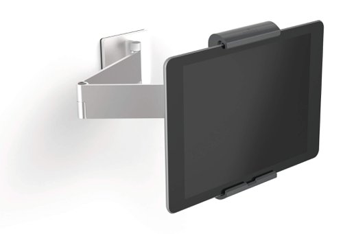 A modern and stylish wall mounted tablet holder in Silver which is perfect for any environment. The tablet holder securely holds tablets from 7" to 13" and includes an anti-theft system to prevent unauthorised removal of the tablet. The clamp securely holds the tablet in place and is rotatable 360° for use in both portrait and landscape format.The tablet holder has a tilt angle range of -6° to +46° for complete flexibility. The wall mounted tablet holder is easy to assemble and securely attaches to walls. Perfect for use in hotels, exhibitions, trade fairs, restaurants, at home, offices, etc.Dimensions: 95 x 225 x 170mm (W x H x D)Made in Germany