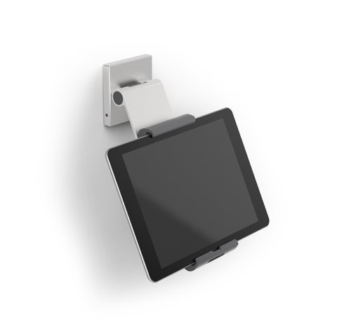 26613DR | A modern and stylish wall mounted tablet holder in silver which is perfect for any environment. The tablet holder securely holds tablets from 7in to 13in and includes an anti-theft system to prevent unauthorised removal of the tablet. The clamp securely holds the tablet in place and is rotatable 360° for use in both portrait and landscape format.The tablet holder has a tilt angle range of 0° to 80° for complete flexibility. The wall mounted tablet holder is easy to assemble and securely attaches to walls. Perfect for use in production plants, retail environments, offices, etc.Dimensions: 80 x 65 x 270mm (W x H x D)Made in Germany