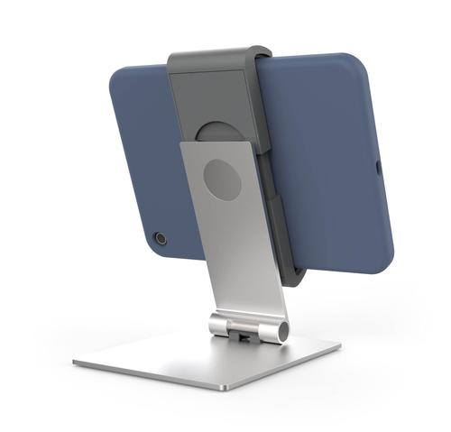 The premium-quality desk mount is suitable for the professional use of tablets in sales and logistics. Tablets with a protective cover can be inserted into the variable and 23 mm deep holder so that sensitive tablet PCs can be used safely in any environment. With the fine surfaces and impressive stability, the Tablet Holder TABLE XL is ideal for industrial applications. Dimensions: 155 x 242 x 183 mm (W x H x D).