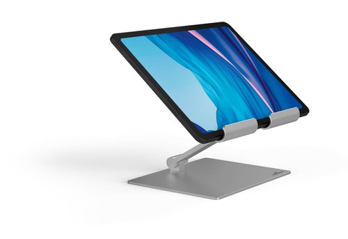 The Durable Universal Adjustable Tablet Riser Stand is suitable for tablets and smart phones up to 13 inches (up to 1kg). The tablet holder has a flexible height and reading angle which makes it perfect for writing or drawing notes. The stand is also space saving and can be quickly folded and stored away. The face plate has non-slip silicone pads which protect the device against scratches. Made of strong, premium aluminium which is built to last.