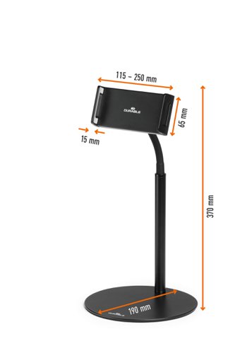 Durable TWIST 360 Gooseneck Tablet and Phone Holder Desk Stand Black - 894101 26585DR