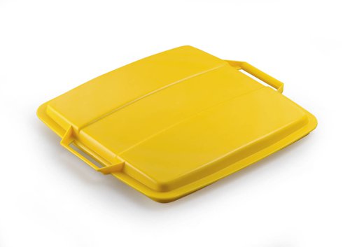 Durable DURABIN Grey Square Recycling Bin + Yellow Lid - Food Safe - 90L  VEH2012030