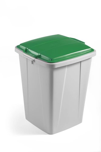 Durable DURABIN Grey Square Recycling Bin + Green Lid - Food Safe - 90L