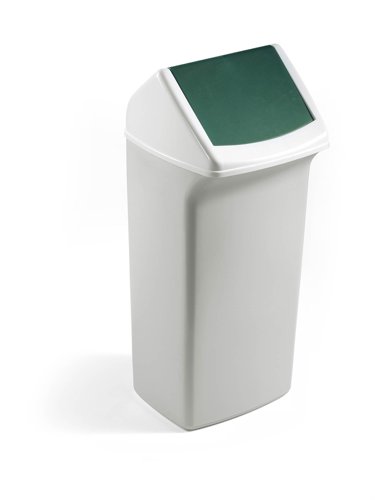 Durable DURABIN Contemporary White Square Recycling Bin + Green Swing Lid - 40L