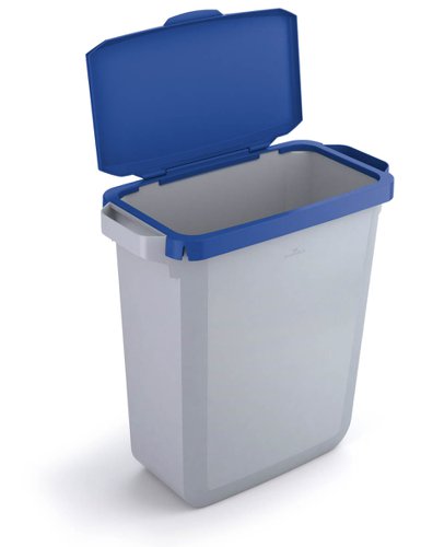 Durable DURABIN Plastic Waste Recycling Bin 60 Litre Rectangular Grey with Blue Hinged Lid - VEH2022011