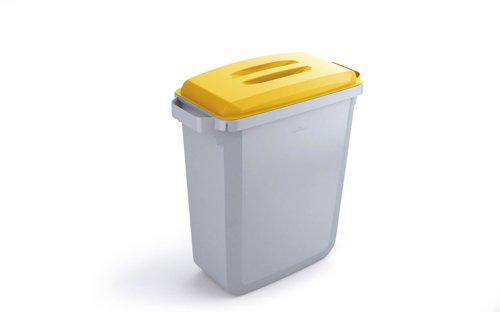 Durable DURABIN Plastic Waste Recycling Bin 60 Litre Grey with Yellow Lid & Black A5 DURAFRAME Self-Adhesive Sign Holder - VEH2023001 Durable (UK) Ltd