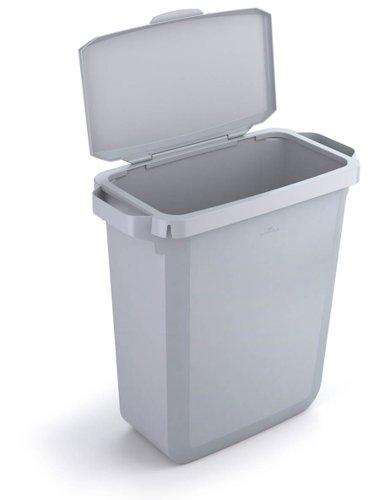 Durable DURABIN Plastic Waste Recycling Bin 60 Litre Grey with Grey Hinged Lid & Black A5 DURAFRAME Self-Adhesive Sign Holder - VEH2023008  28433DR