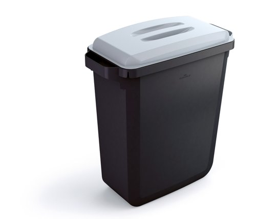 Durable DURABIN ECO 80% Recycled Plastic Waste Recycling Bin 60 Litre Rectangular Black with Grey ECO Lid - VEH2023022