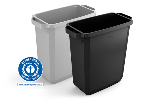 Durable DURABIN ECO 80% Recycled Plastic Waste Recycling Bin 60 Litre Rectangular Black with Grey ECO Lid - VEH2023022 Recycling Bins 28335DR
