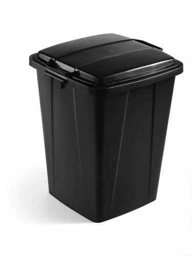 Durable DURABIN Plastic Waste Recycling Bin 90 Litre Square Black with Black Lid - VEH2023029
