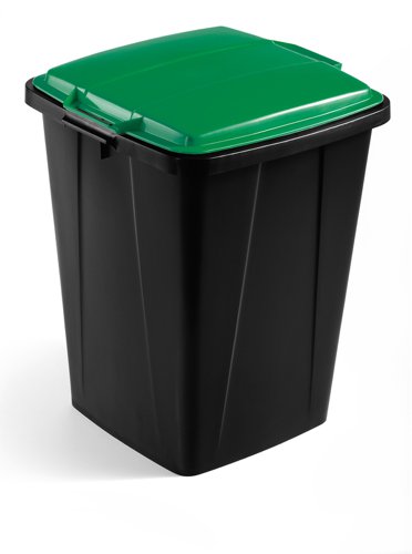 Durable DURABIN Plastic Waste Recycling Bin 90 Litre Square Black with Green Lid - VEH2023030