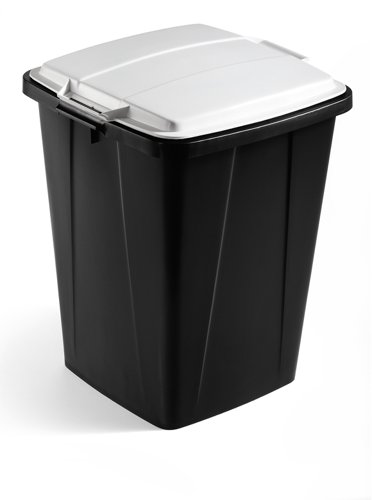 Durable DURABIN Plastic Waste Recycling Bin 90 Litre Square Black with Grey Lid - VEH2023031