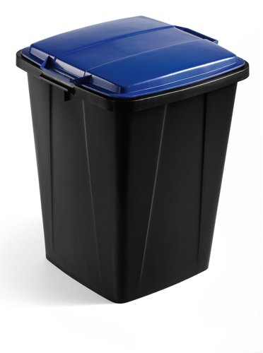 Durable DURABIN Plastic Waste Recycling Bin 90 Litre Square Black with Blue Lid - VEH2023032  28482DR