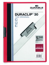 Durable DURACLIP 30 A4 Document Clip Folder Red (Pack 25) - 220003