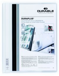 Durable DURAPLUS Presentation Folder Transparent Cover & Inside Pocket for Documents Extra Wide Format A4 White (Pack 25) - 257902
