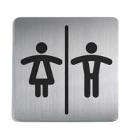 Durable Adhesive Unisex WC Symbol Square Bathroom Toilet Sign - Stainless Steel