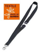 Durable Textile Lanyard made from Sustainable Bamboo 20mm Wide x 440mm Long with Snap Hook Black (Pack 10) - 824001