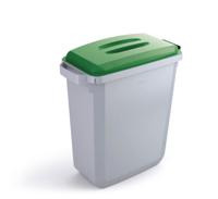 Durable DURABIN Plastic Waste Recycling Bin 60 Litre Rectangular Grey with Green Lid - VEH2012028