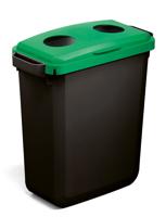 Durable DURABIN ECO 80% Recycled Plastic Waste Recycling Bin 60 Litre Rectangular Black with Green Hinged Lid with Two Circular Holes - VEH2023028