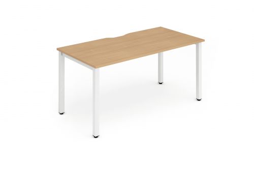Single White Frame Bench Desk 1400 Beech